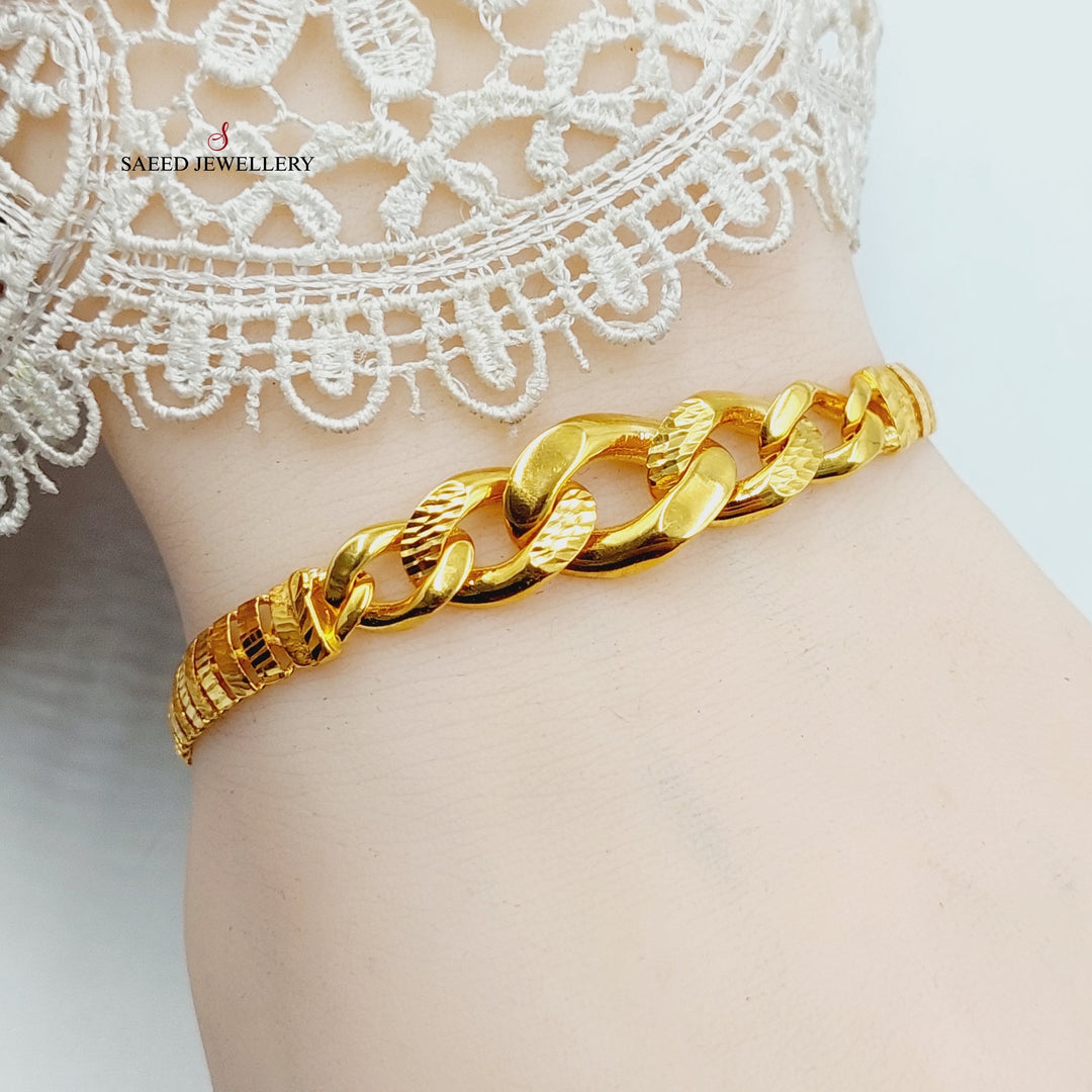 21K Gold Engraved Cuban Links Bracelet by Saeed Jewelry - Image 5