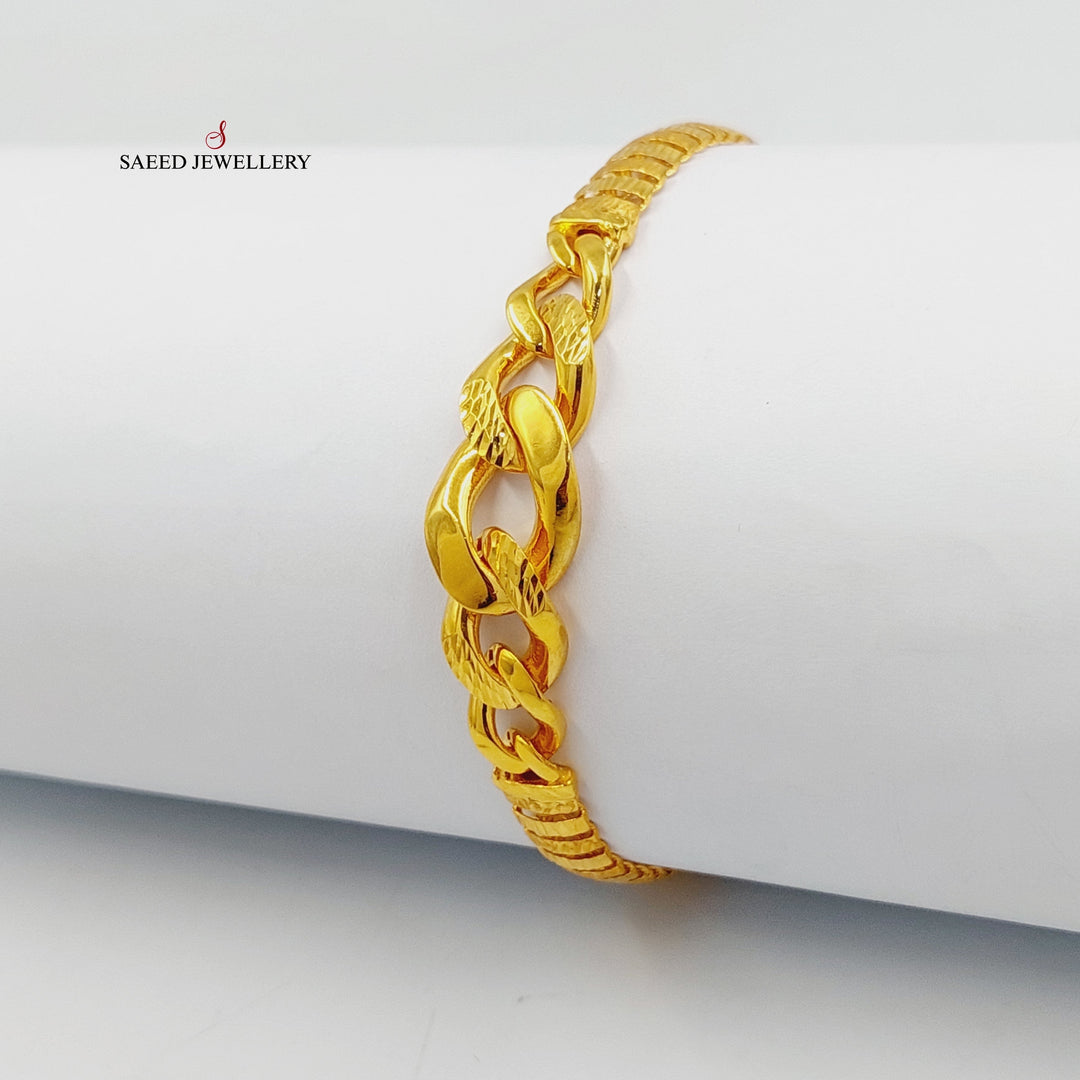 21K Gold Engraved Cuban Links Bracelet by Saeed Jewelry - Image 3