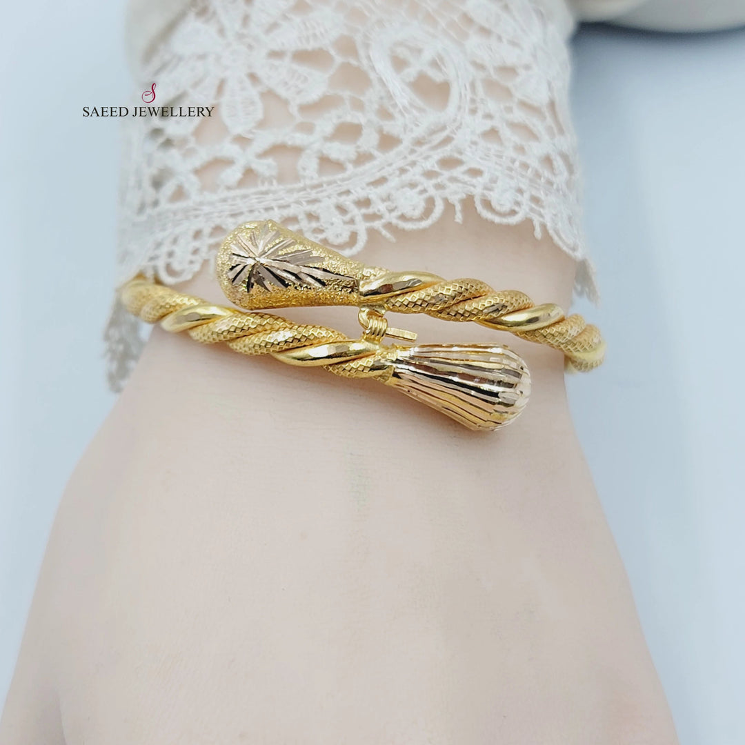 Engraved Twisted Bracelet Made of 21K Gold by Saeed Jewelry 