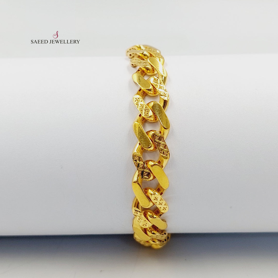 Engraved Cuban Links Bracelet Made of 21K Gold by Saeed Jewelry 