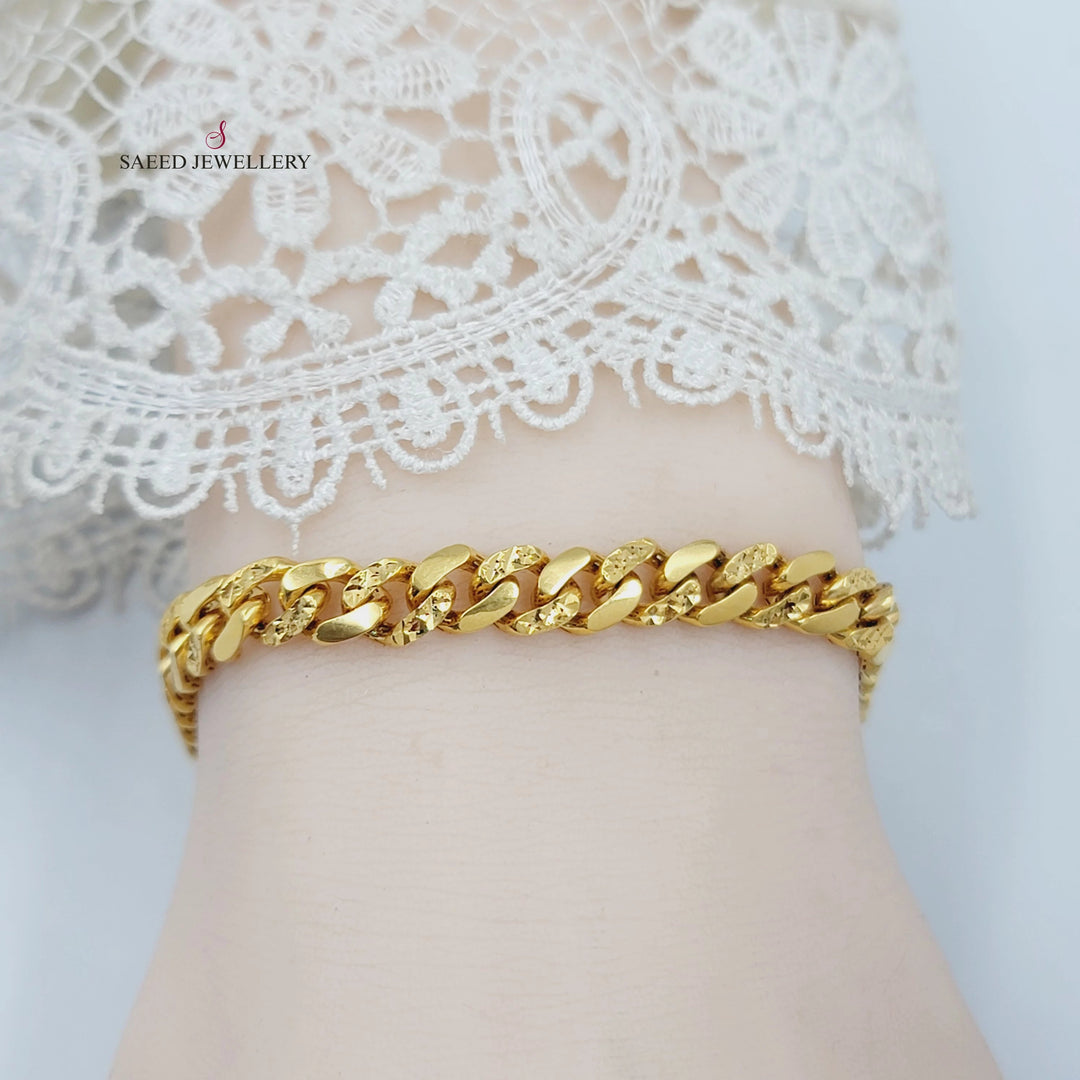 Engraved Cuban Links Bracelet Made of 21K Gold by Saeed Jewelry 