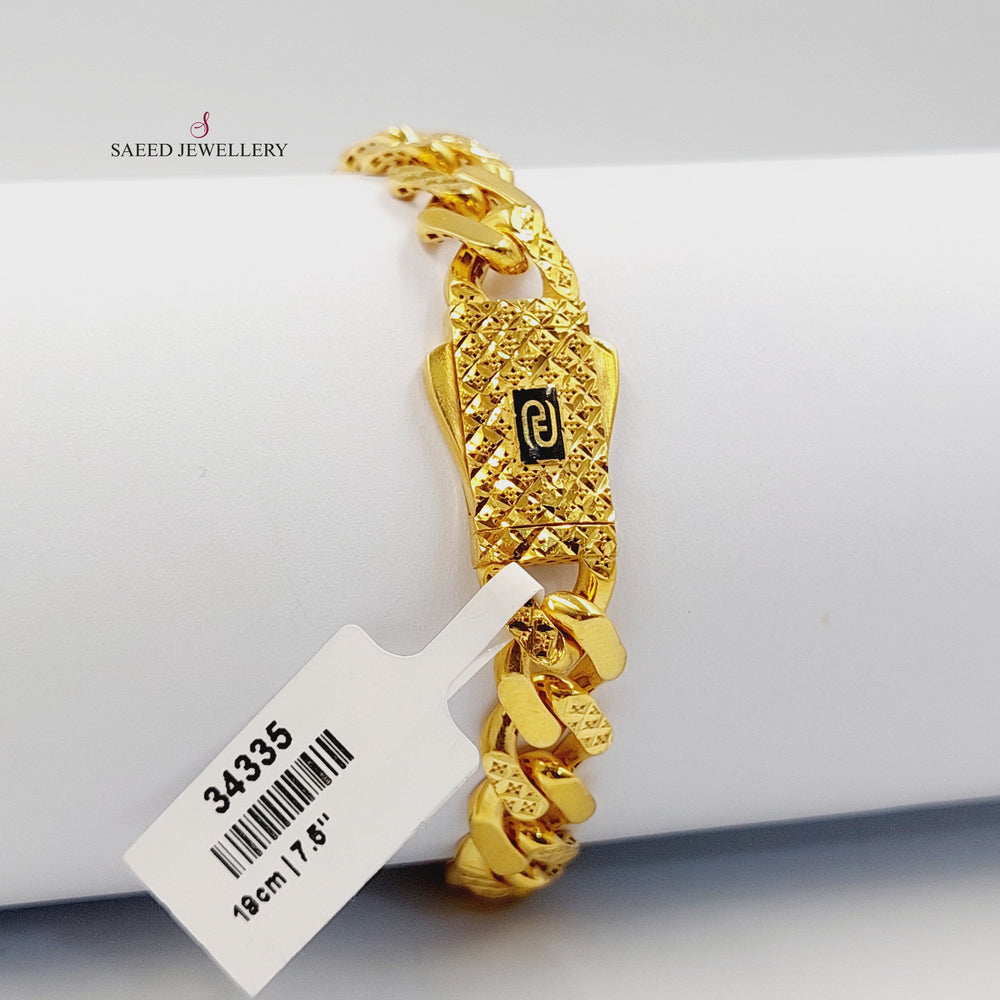 Engraved Cuban Links Bracelet Made of 21K Gold by Saeed Jewelry 