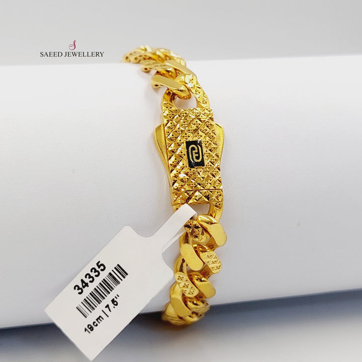 Engraved Cuban Links Bracelet Made of 21K Gold by Saeed Jewelry 