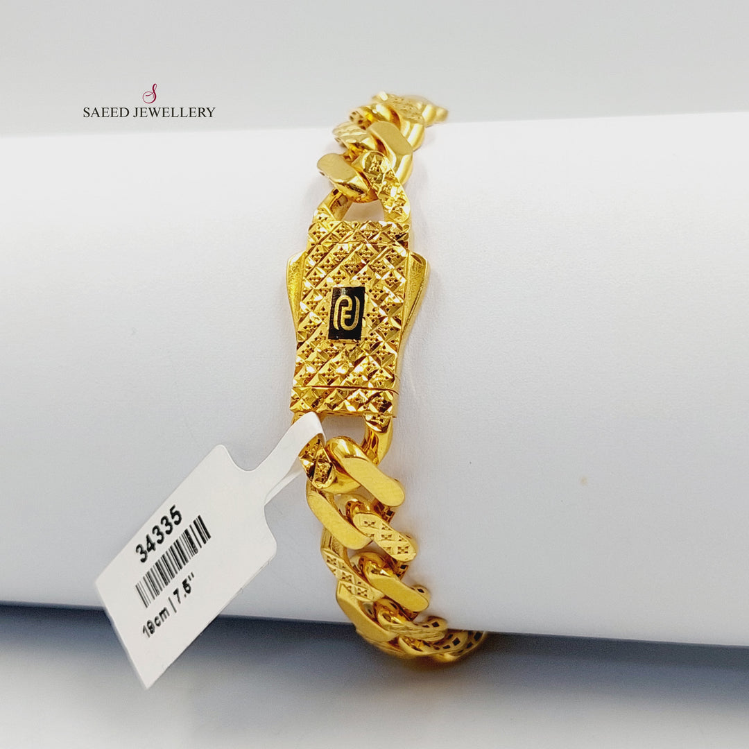 Engraved Cuban Links Bracelet Made of 21K Gold by Saeed Jewelry 