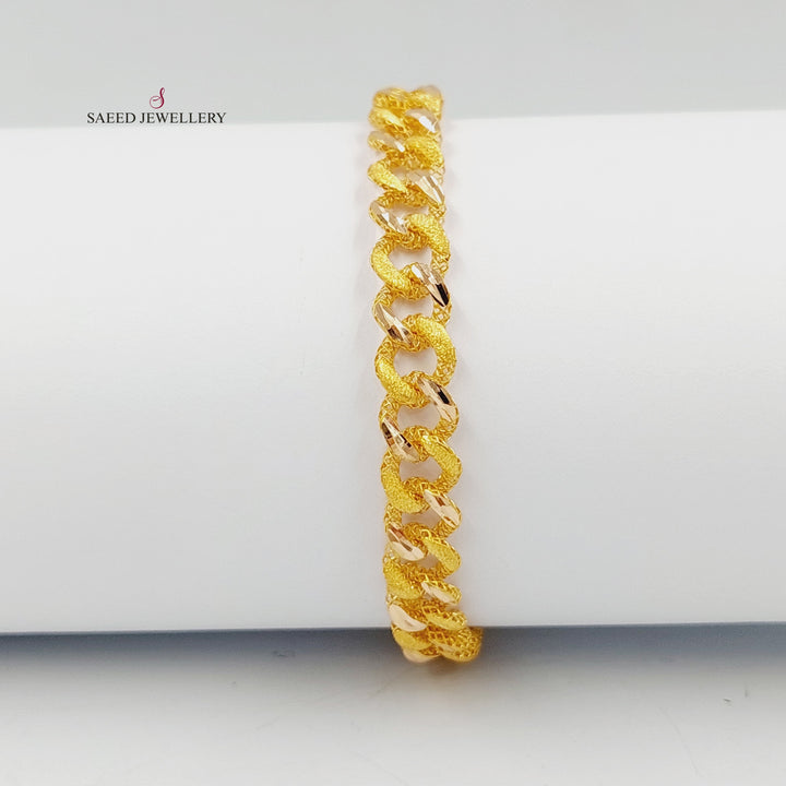 21K Gold Engraved Cuban Links Bracelet by Saeed Jewelry - Image 1