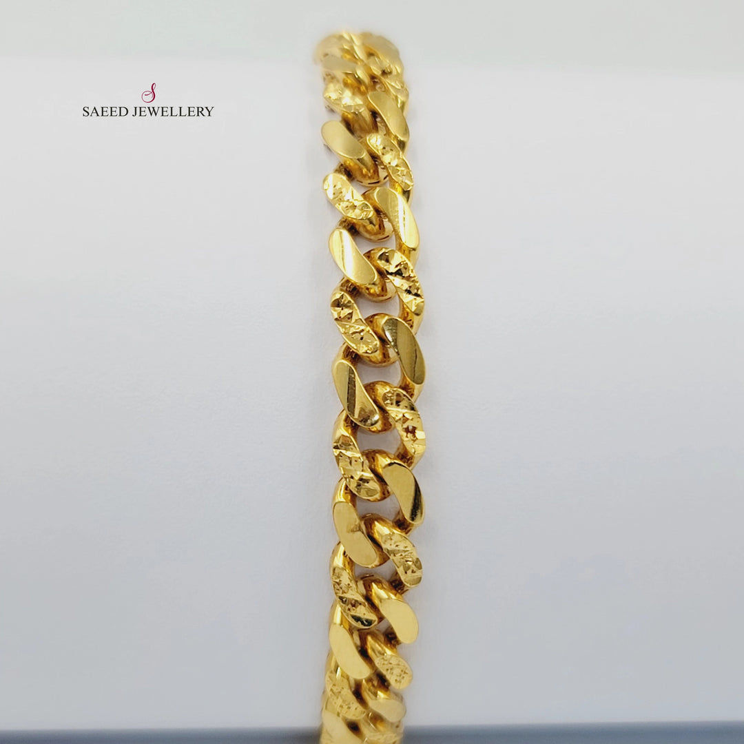 Engraved Cuban Links Bracelet Made of 21K Gold by Saeed Jewelry 