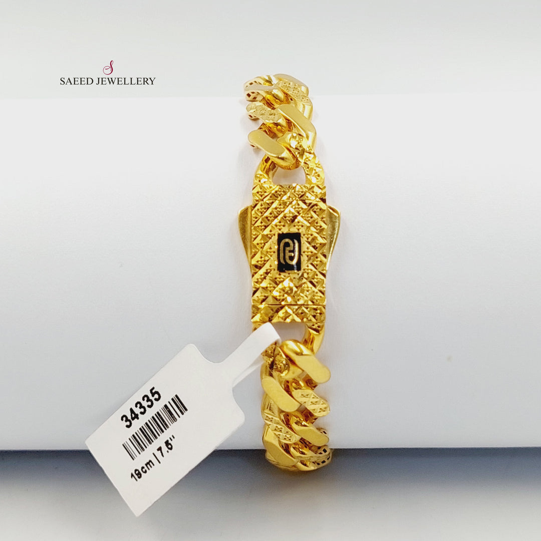 Engraved Cuban Links Bracelet Made of 21K Gold by Saeed Jewelry 