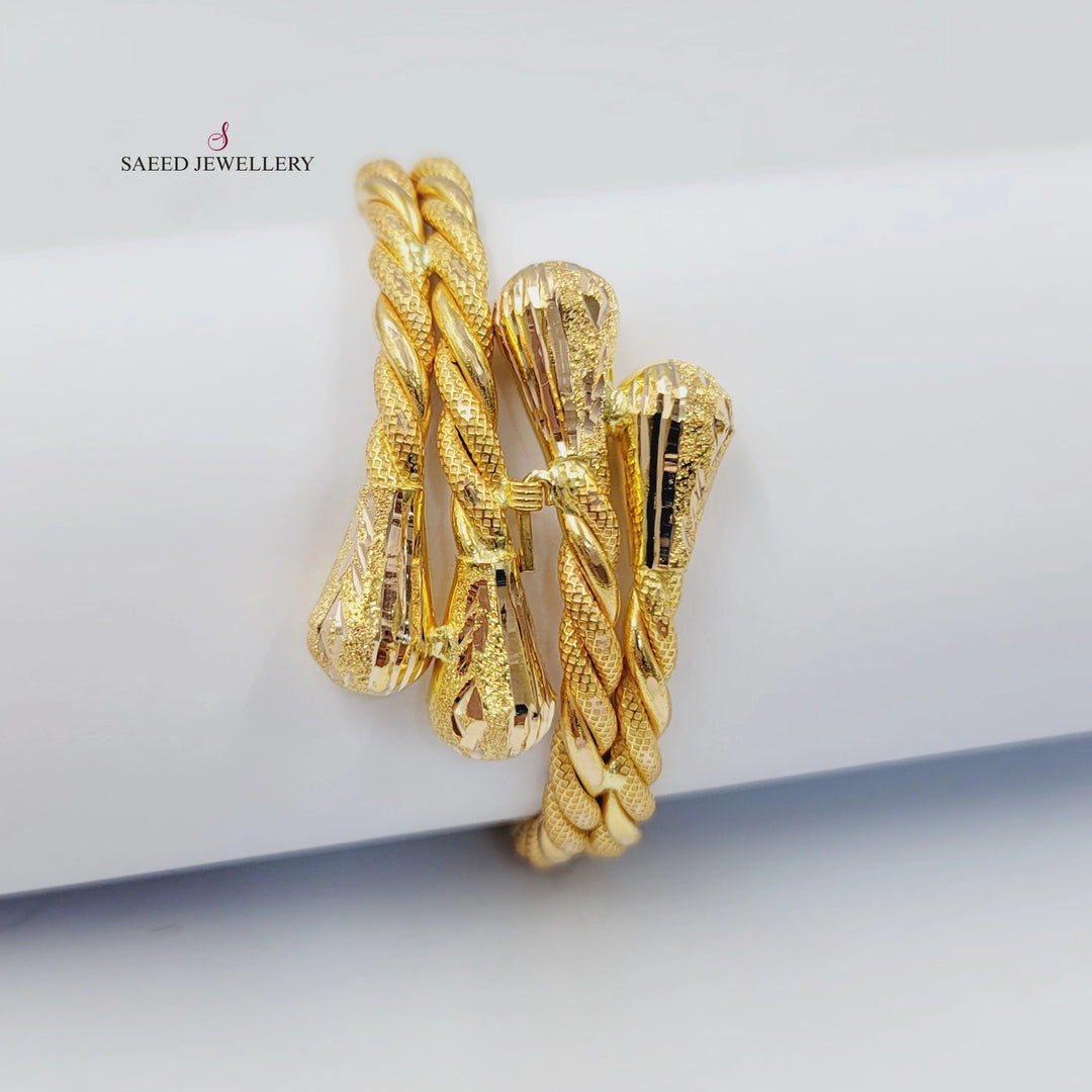 Engraved Twisted Bracelet Made of 21K Gold by Saeed Jewelry 