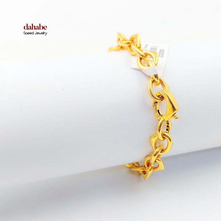 Heart Cuban Links Bracelet Made of 21K Gold by Saeed Jewelry 