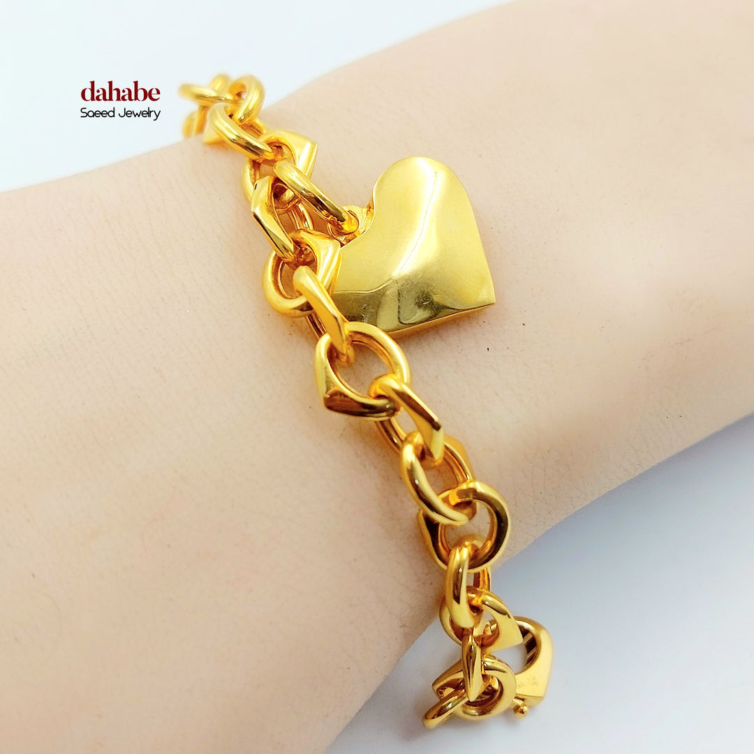 Heart Cuban Links Bracelet Made of 21K Gold by Saeed Jewelry 