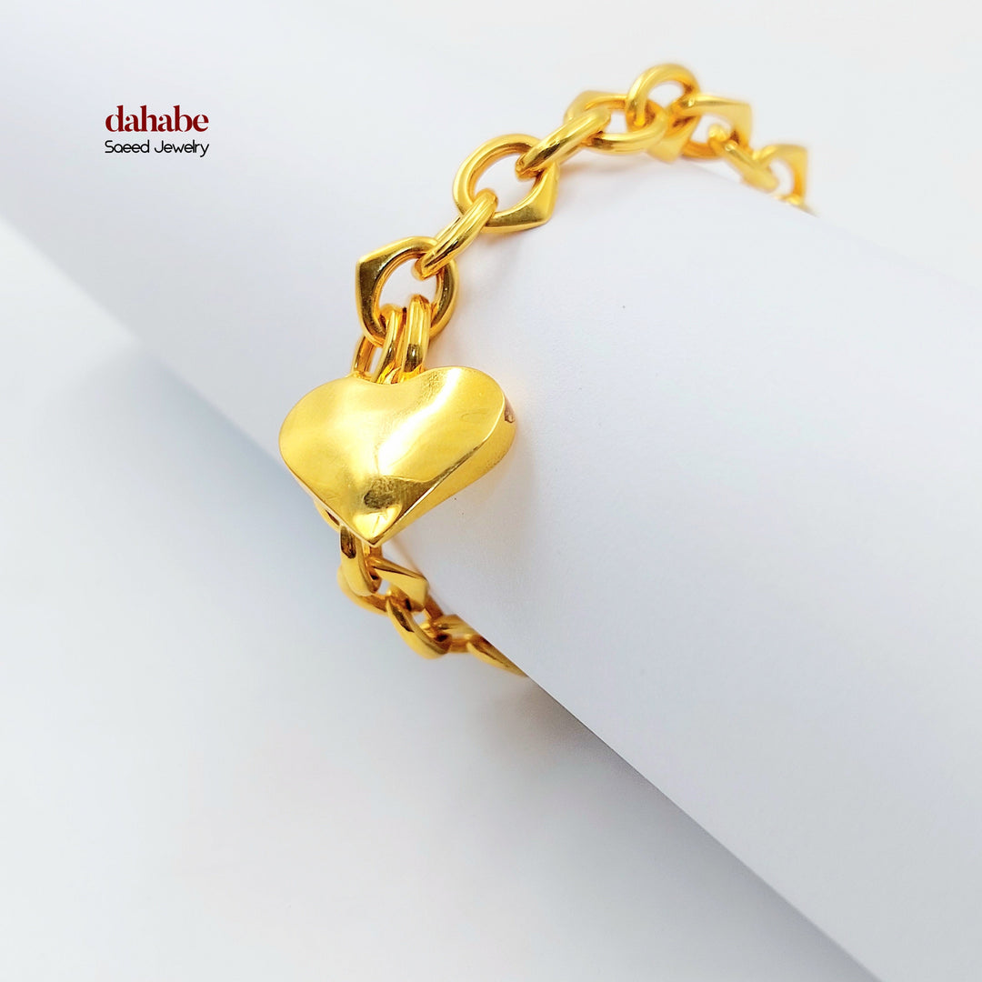 Heart Cuban Links Bracelet Made of 21K Gold by Saeed Jewelry 
