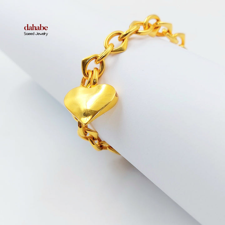 Heart Cuban Links Bracelet Made of 21K Gold by Saeed Jewelry 