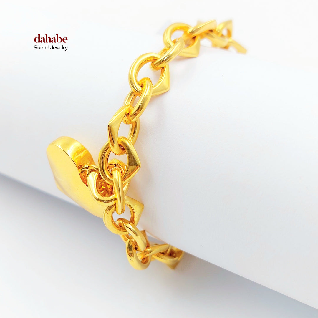 Heart Cuban Links Bracelet Made of 21K Gold by Saeed Jewelry 