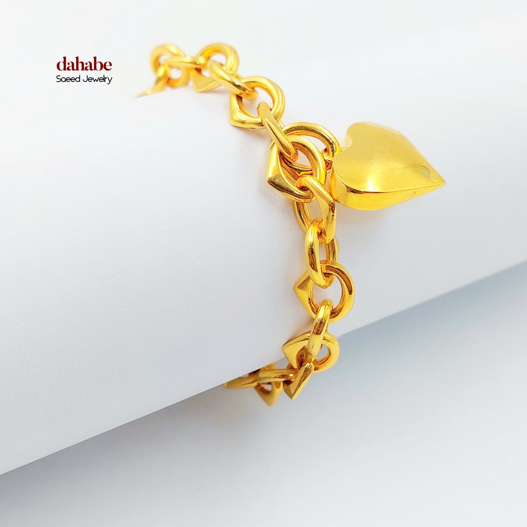 Heart Cuban Links Bracelet Made of 21K Gold by Saeed Jewelry 