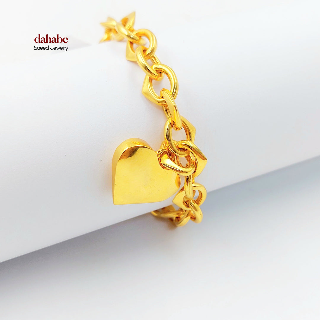 Heart Cuban Links Bracelet Made of 21K Gold by Saeed Jewelry 