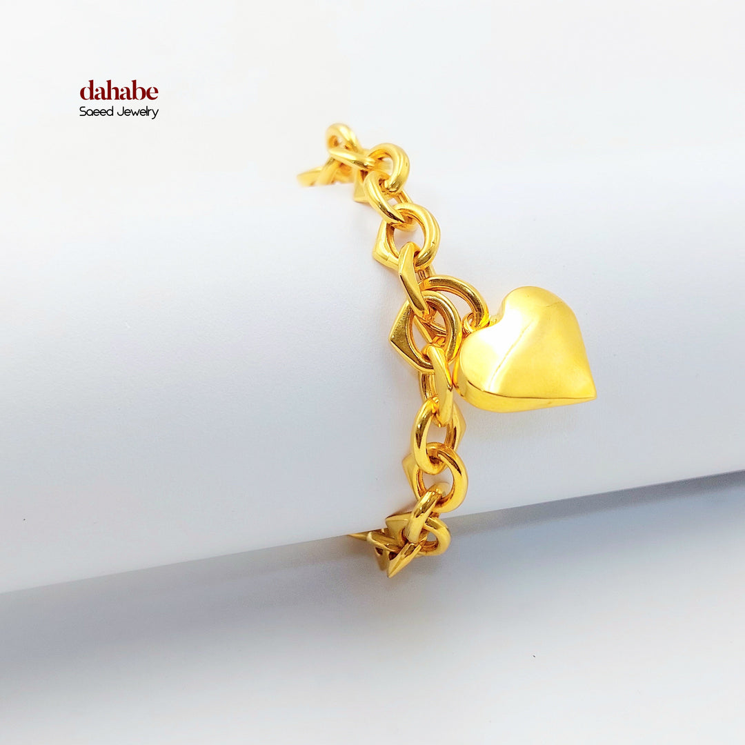 Heart Cuban Links Bracelet Made of 21K Gold by Saeed Jewelry 