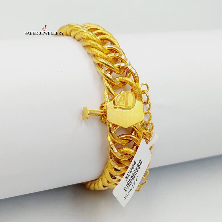 21K Gold Thin Cuban Links Bracelet by Saeed Jewelry - Image 5