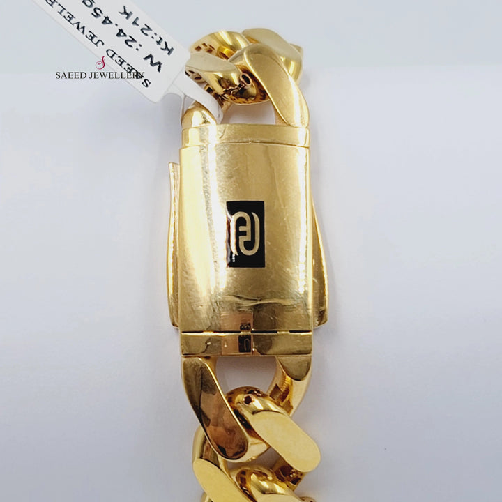 Wide Cuban Links Bracelet Made of 21K Gold by Saeed Jewelry 