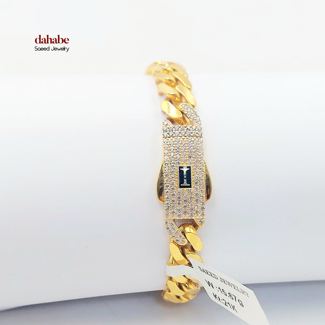 21K اسوارة جنزير مرصع-مجوهرات الشيخ سعيد-Saeed Jewelry 