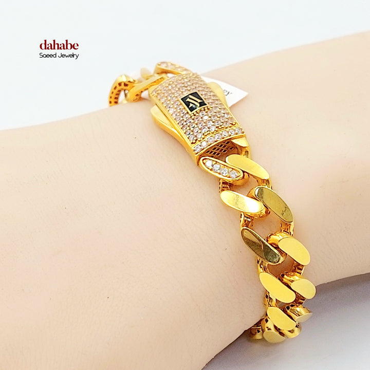 Zircon Studded Cuban Links Bracelet Made of 21K Gold by Saeed Jewelry 