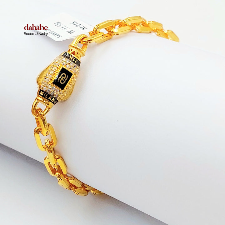 Zircon Studded Paperclip Bracelet Made of 21K Gold by Saeed Jewelry 