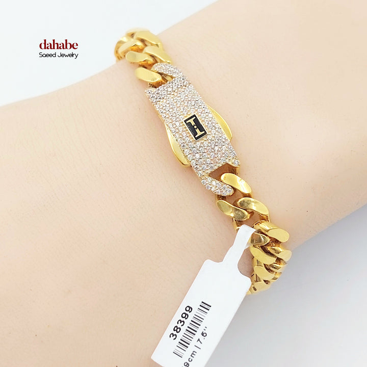 21K اسوارة جنزير مرصع-مجوهرات الشيخ سعيد-Saeed Jewelry 