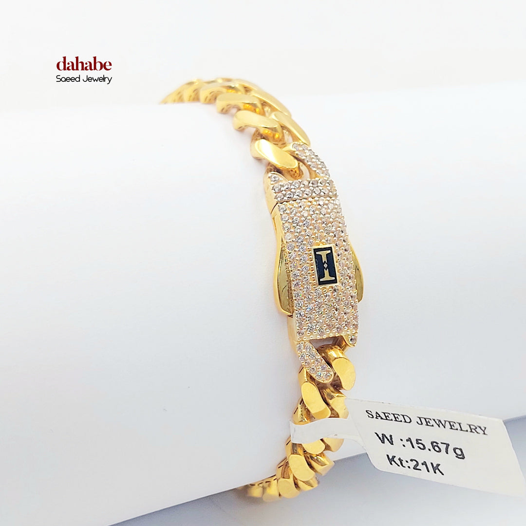 21K اسوارة جنزير مرصع-مجوهرات الشيخ سعيد-Saeed Jewelry 