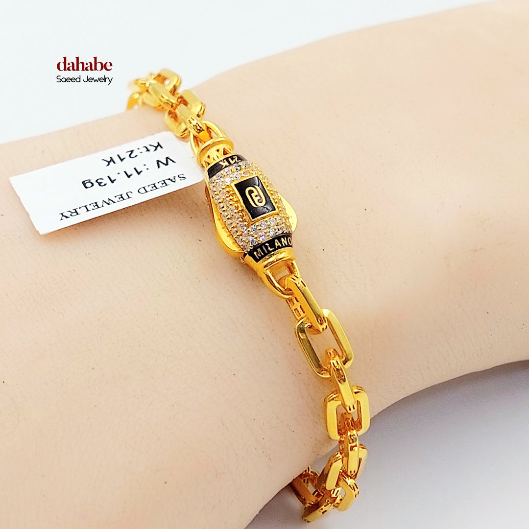 Zircon Studded Paperclip Bracelet Made of 21K Gold by Saeed Jewelry 