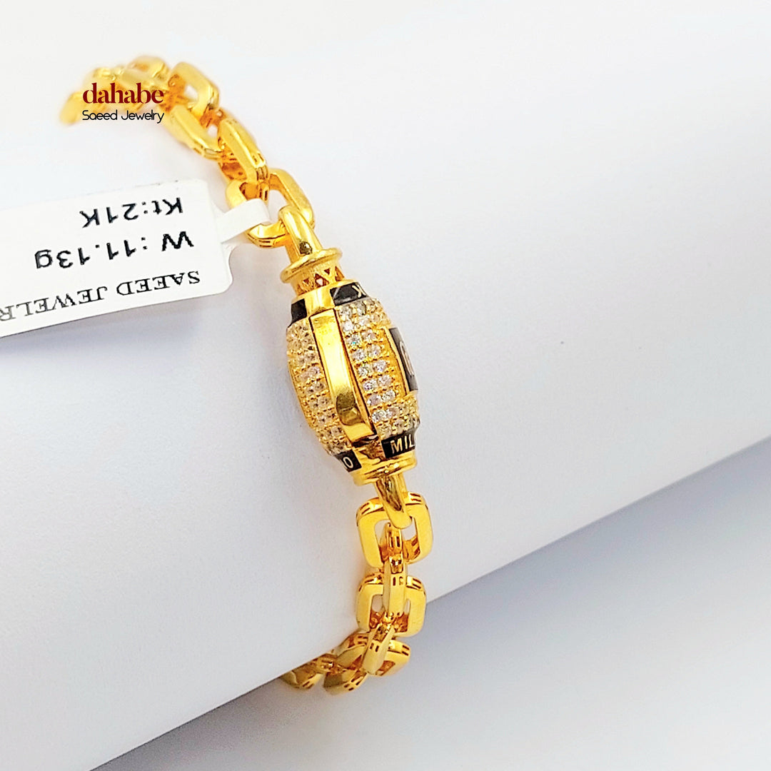 Zircon Studded Paperclip Bracelet Made of 21K Gold by Saeed Jewelry 