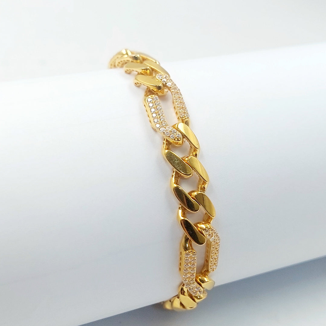 Zircon Studded Cuban Links Bracelet Made of 21K Gold by Saeed Jewelry 