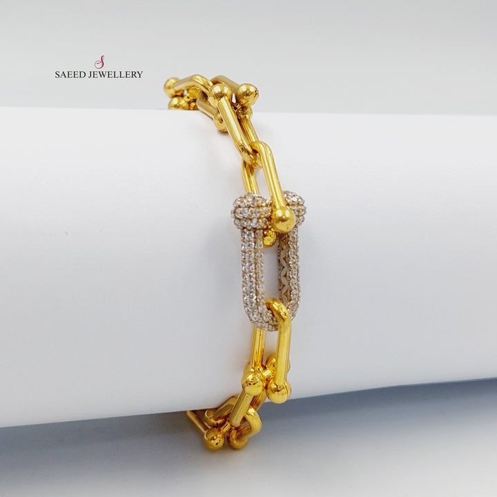Zircon Studded Paperclip Bracelet Made of 21K Gold by Saeed Jewelry 