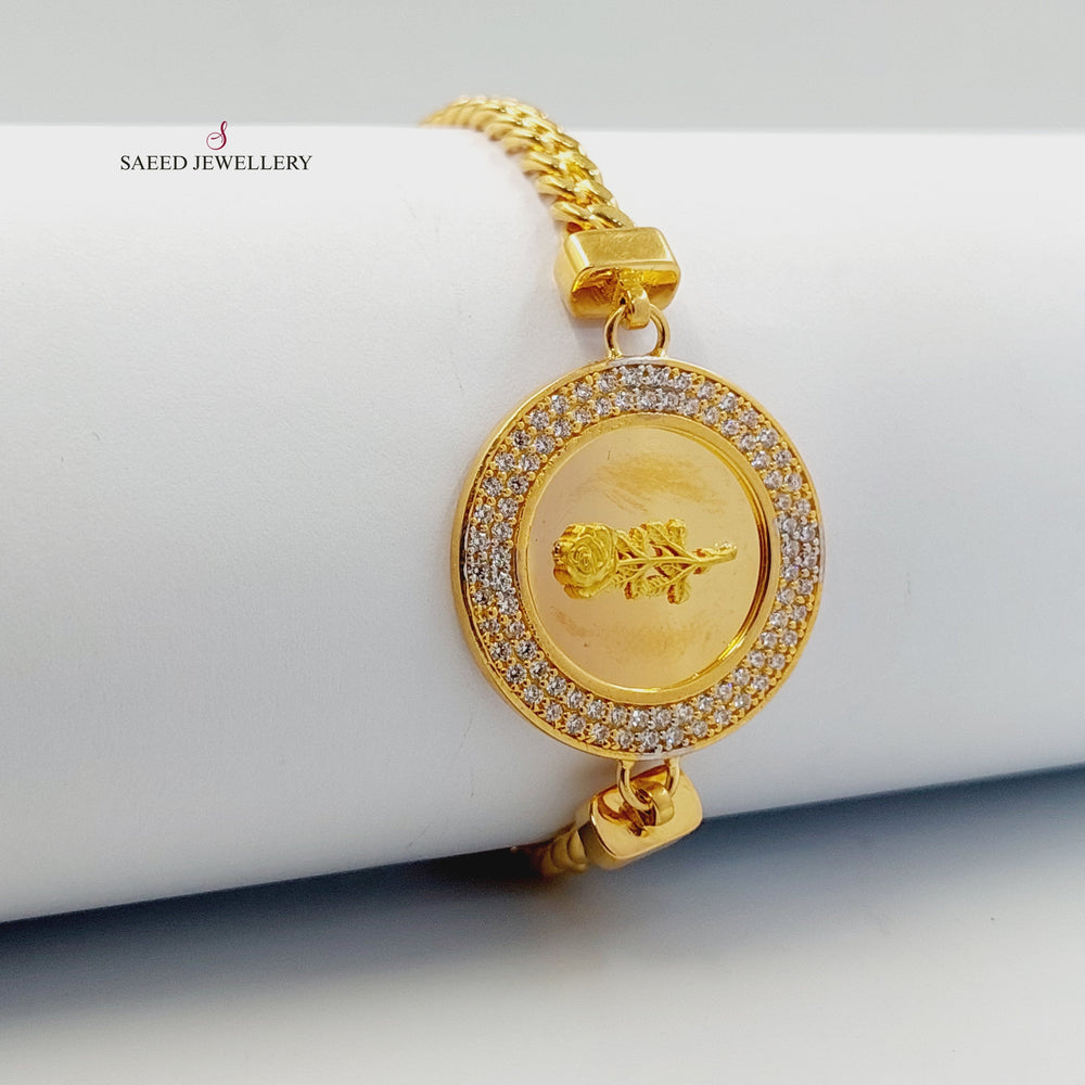 Zircon Studded Rose Bracelet Made of 21K Gold by Saeed Jewelry 