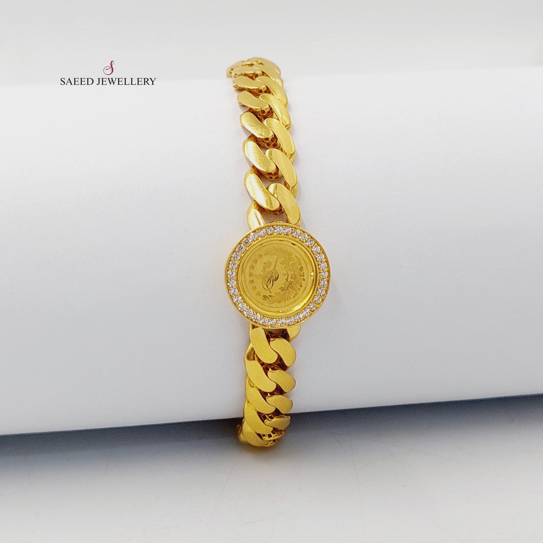 21K Gold Zircon Studded Cuban Links Bracelet by Saeed Jewelry - Image 1