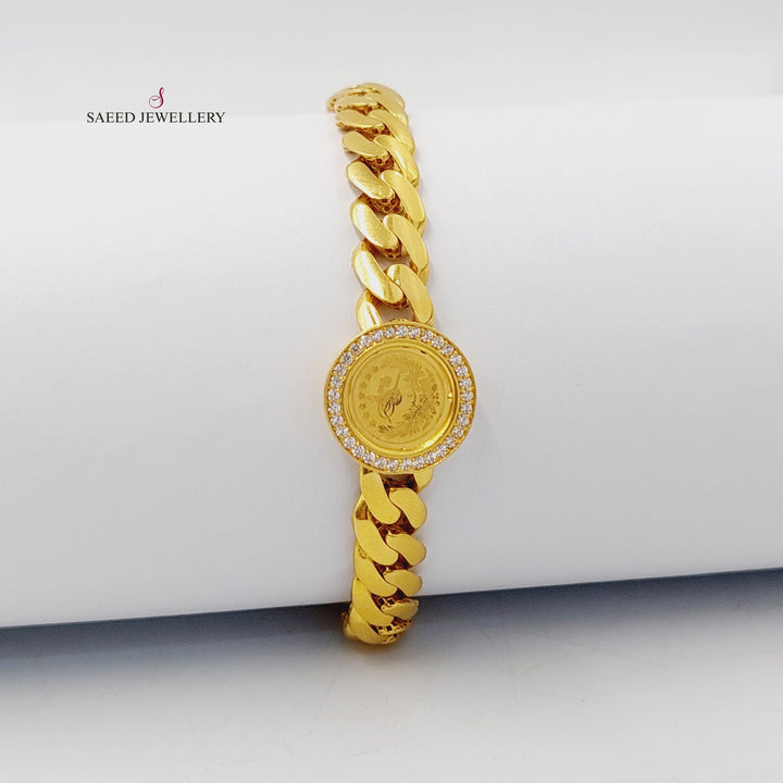 21K Gold Zircon Studded Cuban Links Bracelet by Saeed Jewelry - Image 1