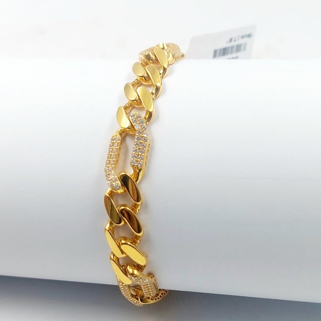 Zircon Studded Cuban Links Bracelet Made of 21K Gold by Saeed Jewelry 