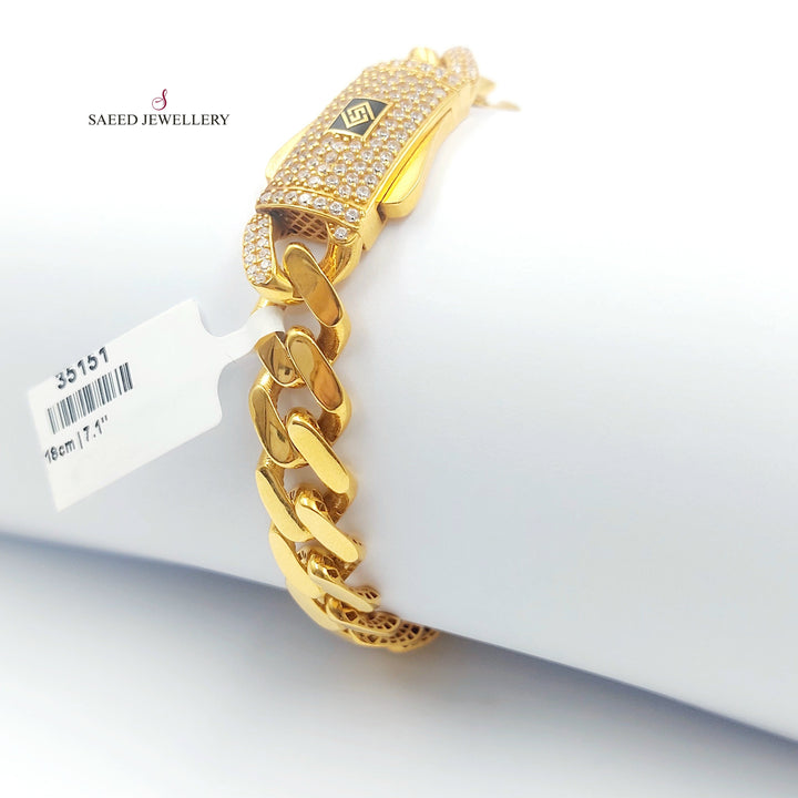 Zircon Studded Cuban Links Bracelet Made of 21K Gold by Saeed Jewelry 
