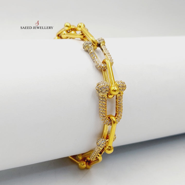 21K Gold Zircon Studded Paperclip Bracelet by Saeed Jewelry - Image 3