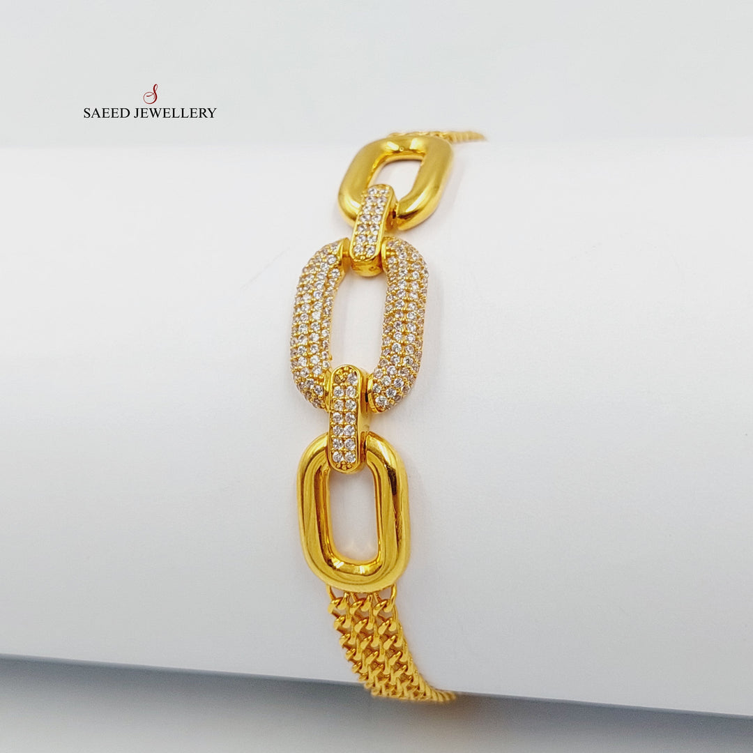 21K Gold Zircon Studded Paperclip Bracelet by Saeed Jewelry - Image 4