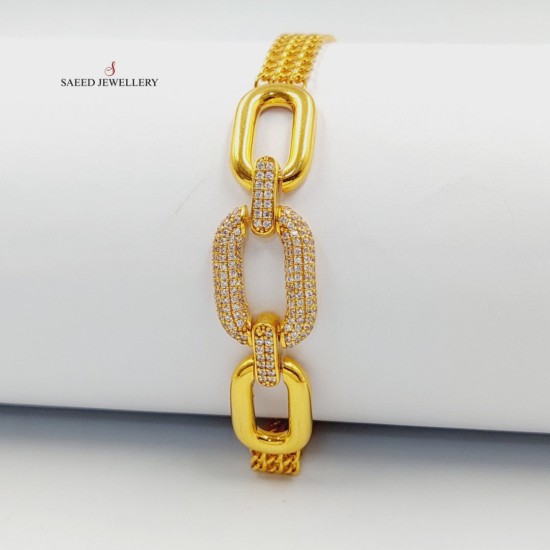 21K Gold Zircon Studded Paperclip Bracelet by Saeed Jewelry - Image 3