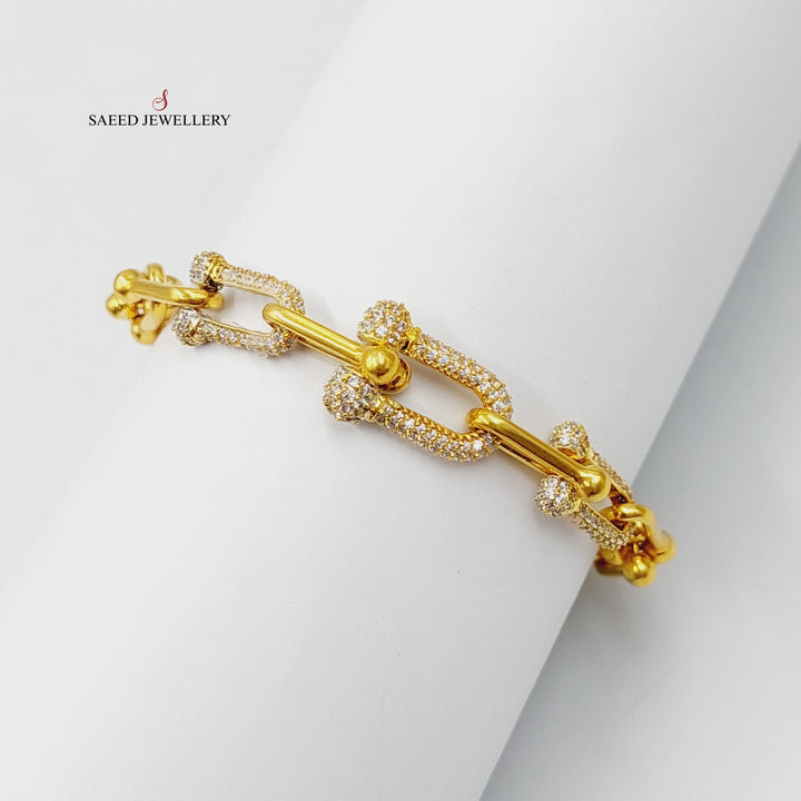 21K Gold Zircon Studded Paperclip Bracelet by Saeed Jewelry - Image 5