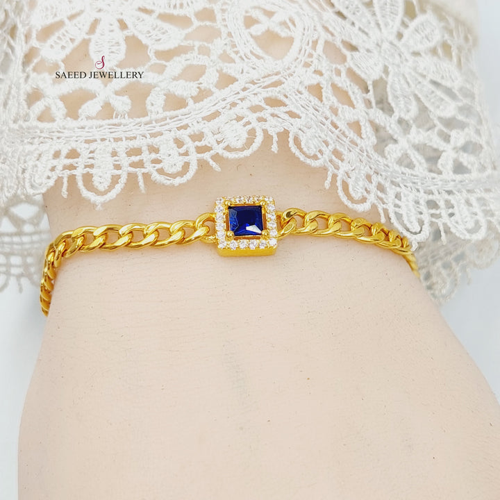 Zircon Studded Cuban Links Bracelet Made of 21K Gold by Saeed Jewelry 