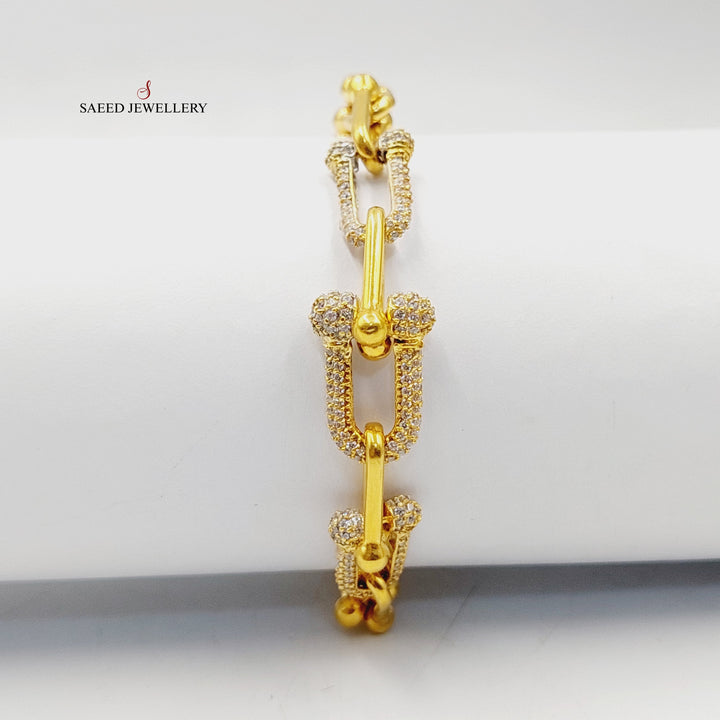 21K Gold Zircon Studded Paperclip Bracelet by Saeed Jewelry - Image 1