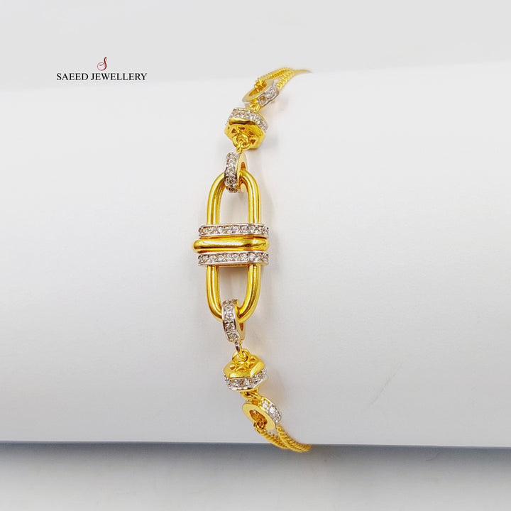 21K Gold Zircon Studded Paperclip Bracelet by Saeed Jewelry - Image 3