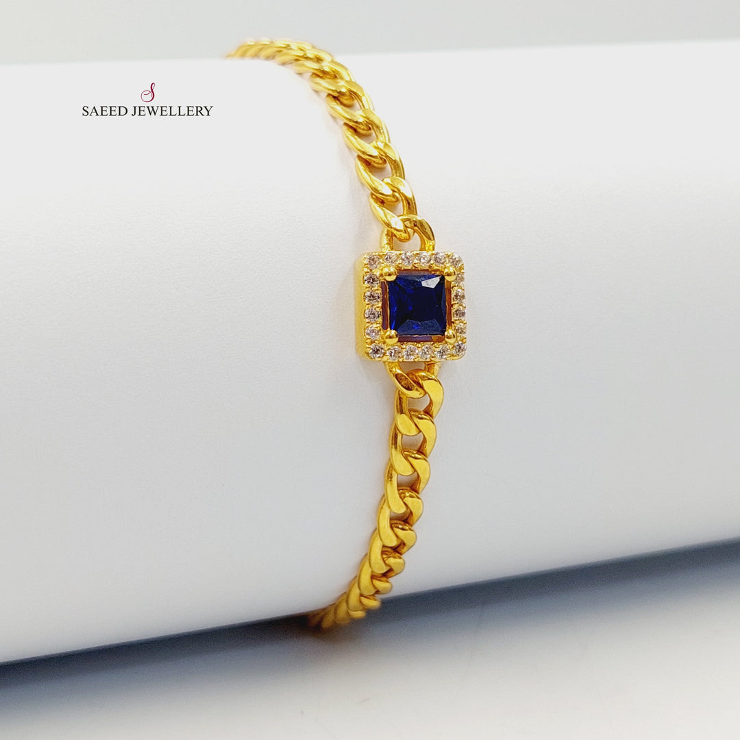 Zircon Studded Cuban Links Bracelet Made of 21K Gold by Saeed Jewelry 