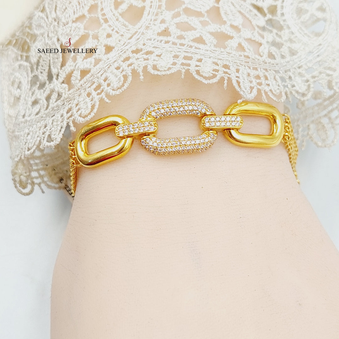 21K Gold Zircon Studded Paperclip Bracelet by Saeed Jewelry - Image 5