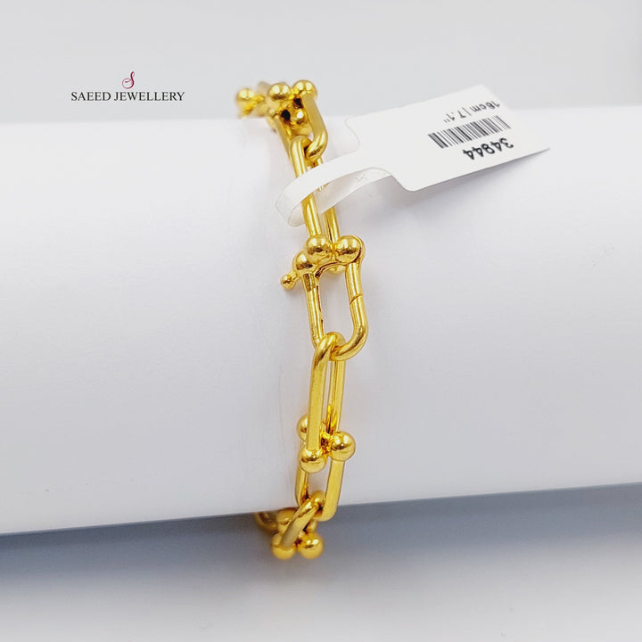 Zircon Studded Paperclip Bracelet Made of 21K Gold by Saeed Jewelry 