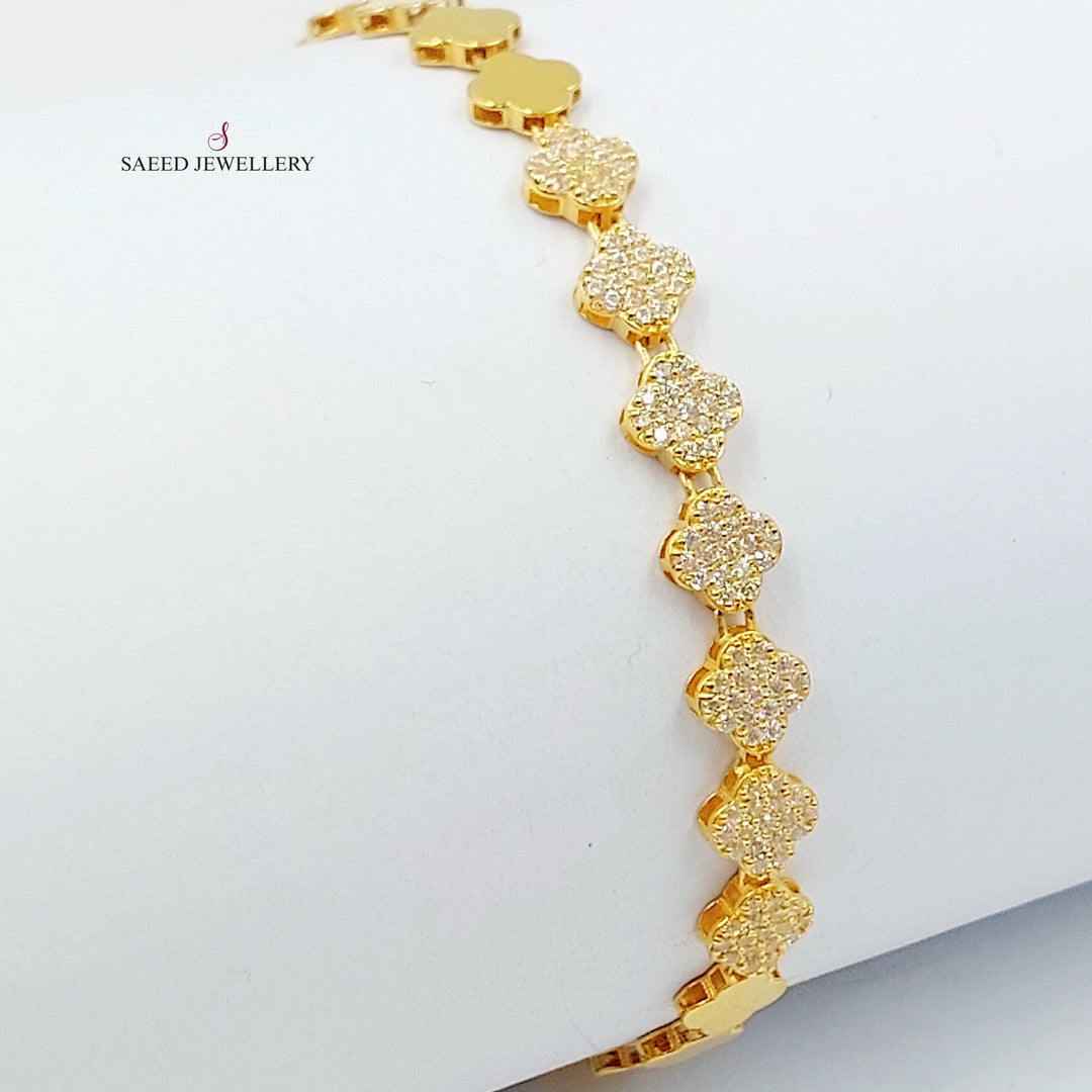 Zircon Studded Rose Bracelet Made of 21K Gold by Saeed Jewelry 