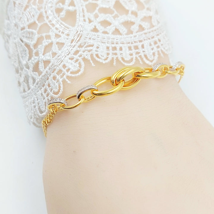 Zircon Studded Paperclip Bracelet Made of 21K Gold by Saeed Jewelry 