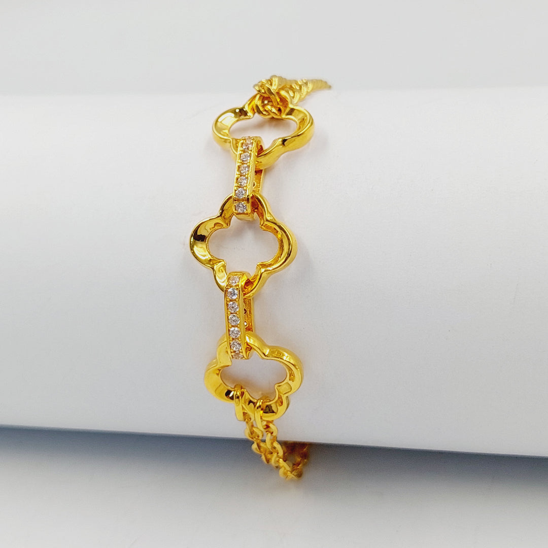 21K Gold Zircon Studded Clover Bracelet by Saeed Jewelry - Image 5