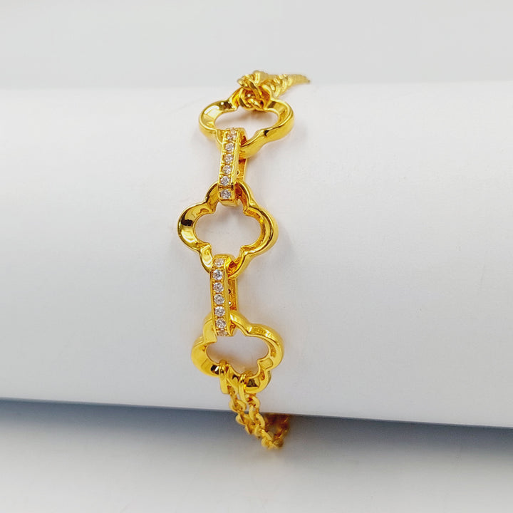 21K Gold Zircon Studded Clover Bracelet by Saeed Jewelry - Image 5